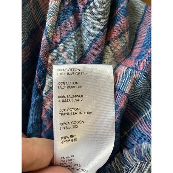 Free People Seeking Starlight Top Sz M NWT Blue Plaid Cotton Raw Hem grunge - Picture 10 of 10